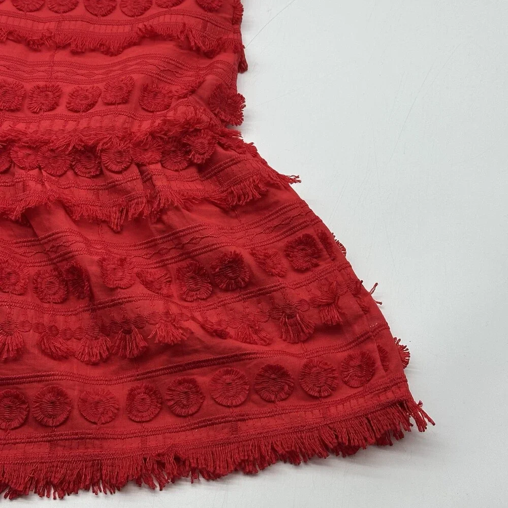 Marie Oliver Herra Women's Size XS Salsa Red Embroidery & Fringe Shift Dress - Picture 13 of 15